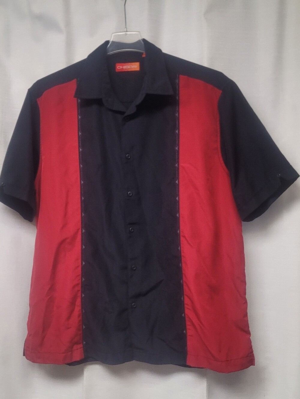 Men's XL CHISPA  Black/Red Embroidered Short Sleeve Shirt
